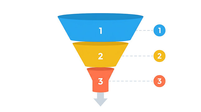 Professional Three Stage Colorful Business Funnel Chart Infographic for Sales Strategy