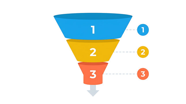 Three steps business funnel diagram chart template with numbers one two three