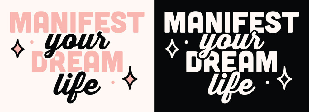 Manifestation affirmation manifest your dream life lettering law of attraction empowering quote print poster card. Goddess success mindset divine feminine black and pink aesthetic typography wall art.