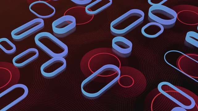 Seamless loop of abstract geometric pattern with sliding rounded capsule shapes and concentric circles. Oddly satisfying kinetic motion design animation showing perpetual rhythmic balance background.