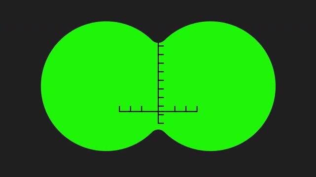 Binocular viewfinder overlay with military range finder markings on black. Ideal for military, hunting, and surveillancethemed designs and projects. 4K video