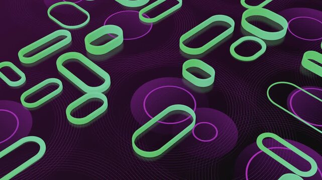 Seamless loop of abstract geometric pattern with sliding rounded capsule shapes and concentric circles. Oddly satisfying kinetic motion design animation showing perpetual rhythmic balance background.