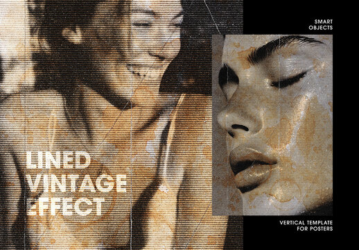 Vertical Lined Vintage Photo Effect For Poster And Print Design