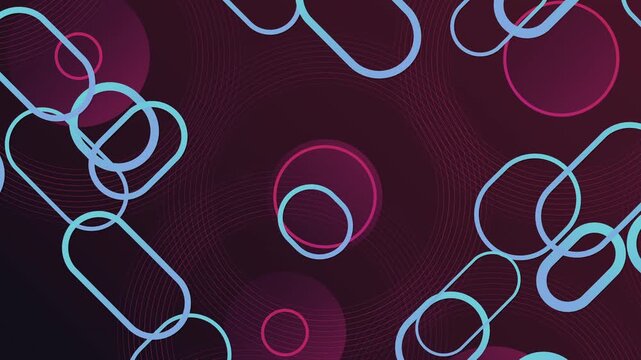 Seamless loop of abstract geometric pattern with sliding rounded capsule shapes and concentric circles. Oddly satisfying kinetic motion design animation showing perpetual rhythmic balance background.