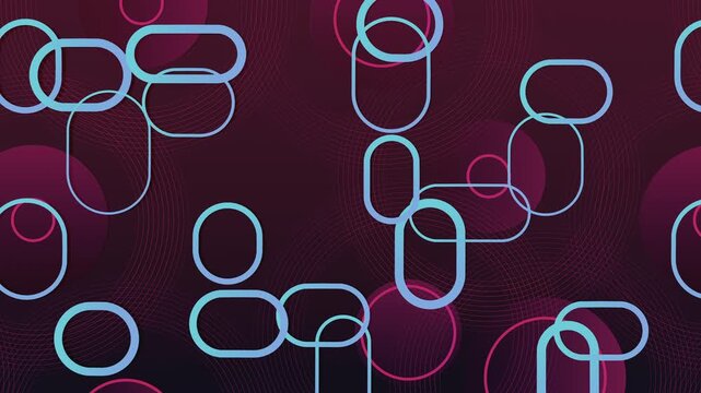 Seamless loop of abstract geometric pattern with sliding rounded capsule shapes and concentric circles. Oddly satisfying kinetic motion design animation showing perpetual rhythmic balance background.