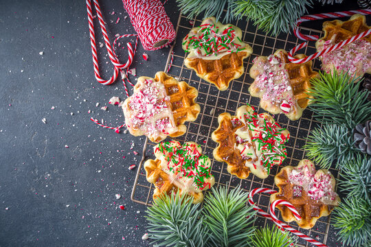 Stack of waffles for Christmas breakfast