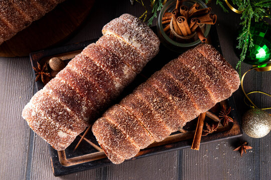 Traditional Christmas glazed dessert chimney cake