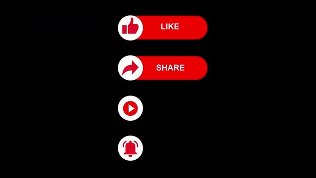 4k Animation of a Subscribe Sequence for Videohosting Social Network with black background. Simple like subscribes and share animation.