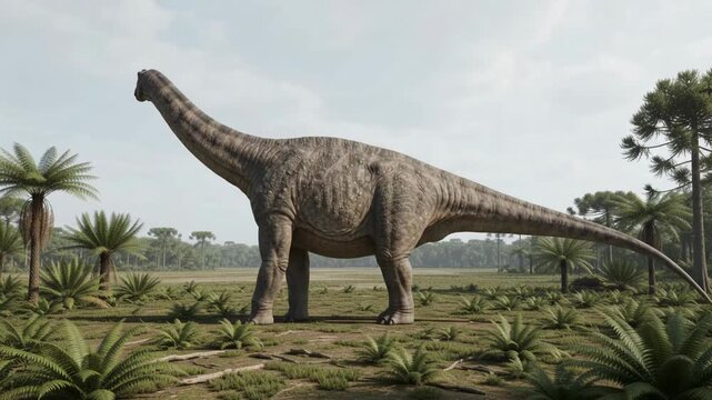 Brontosaurus Dinosaur Turning Neck On Prehistoric Floodplain