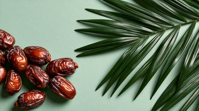 A contemporary asymmetrical composition featuring date palm fruit extending partially beyond the frame creating dynamic premium advertising tension and modern editorial sophistication