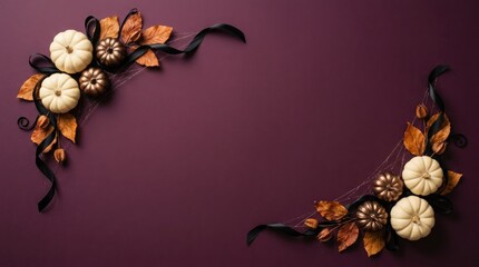 Obraz premium Autumn pumpkins and leaves decorative arrangement