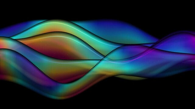Vibrant neon light tunnel with glowing rings and streaks
