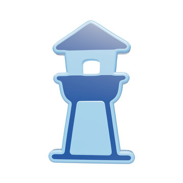 A 3D icon of a watchtower or lighthouse structure, rendered in shades of blue with a smooth glossy finish, isolated on a white background for isolated on a transparent background