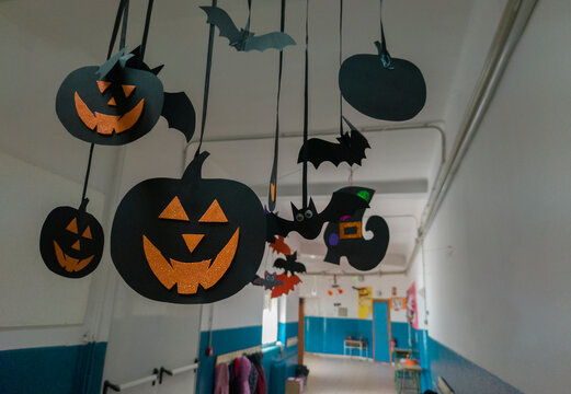 Halloween decorations hanging at elementary school