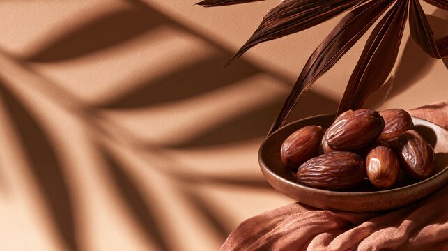 A monochromatic caramel composition featuring date palm fruit against matching warm earth tones with refined editorial elegance