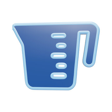 3D rendered icon of a blue kitchen measuring cup with volume markings, isolated on a white background, for cooking, baking, and food preparation concepts isolated on a transparent background