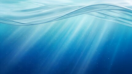 Obraz premium Wavy water surface with descending light rays creates an underwater scene