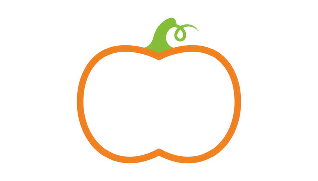 Minimal pumpkin outline icon, orange and green line art illustration, autumn harvest symbol for Halloween and fall design