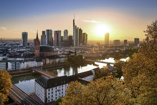 skyline of Frankfurt with river Main