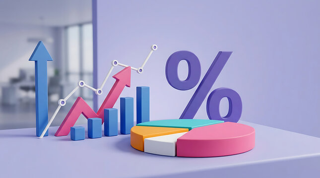 Financial Growth and Data Analysis with Bar Charts and Percentages