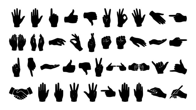 Collection of various hand gesture icons on transparent background transparent background