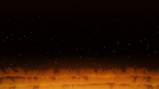 Glowing molten lava edge burning along the bottom with rising embers on black background