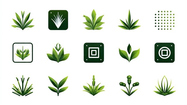 Green leaf icons and organic logo set isolated - Generative AI