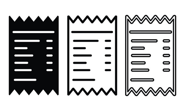 Minimalist paper receipt vector icons set representing retail transactions and payment bills in a clean flat style for business.