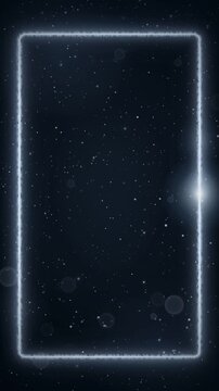Glowing white frame with a light travelling around the border in a vertical format