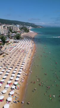 Aerial View of Golden Sands Beach and Resort Coastline in Bulgaria
