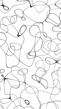 Vertical video of chaotic black lines tangling on white background, seamless loop