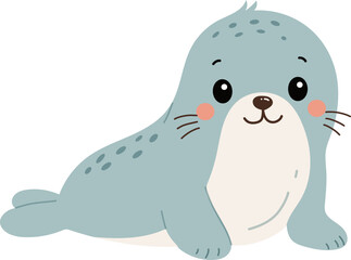 Fototapeta premium Cute Arctic seal illustration. Cartoon nordic animal character. Winter wildlife vector illustrations for kids, nursery and stickers