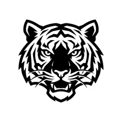 Fototapeta premium Aggressive Tiger Head Mascot Logo in Black and White Silhouette