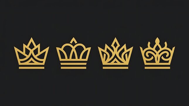 Four gold crown silhouettes on dark background.