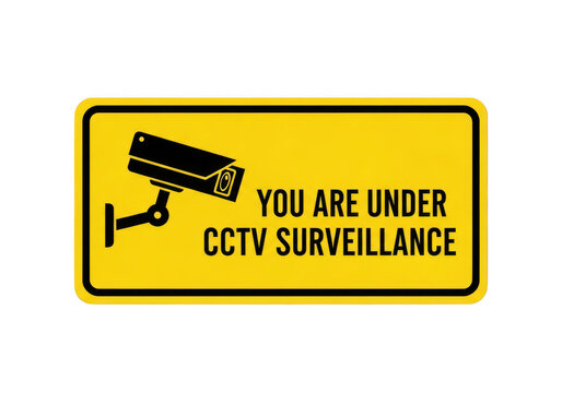 Cctv camera silhouette with warning text on transparent background surveillance