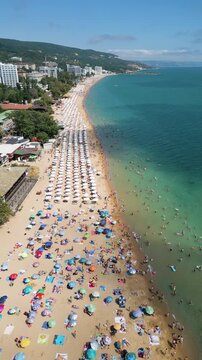 Aerial View of Golden Sands Beach and Resort Coastline in Bulgaria