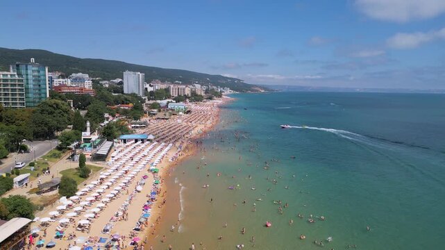 Aerial View of Golden Sands Beach and Resort Coastline in Bulgaria