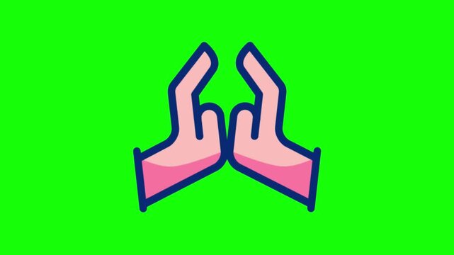 Animated hands joining in pray or namaste gesture isolated on green screen background
