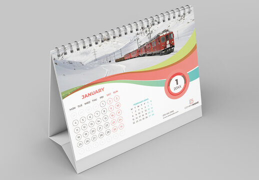 Creative Desk Calendar Layout with Colorful Accents