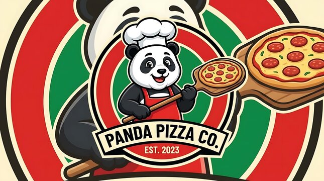 Panda chef mascot logo for pizza company.
