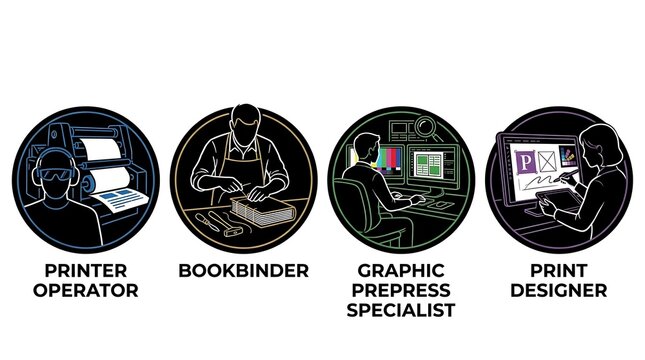 Printing and prepress industry role icons set.