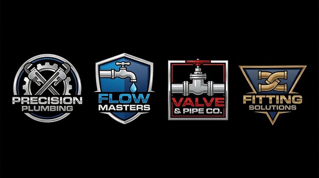 Set of plumbing and valve company logos.