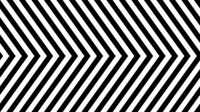 Slow black and white chevrons move right in a seamless optokinetic loop. Directional pattern supports vestibular training, visual tracking, neurology, and medical education.