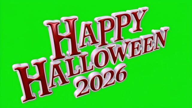 Happy Halloween text animation on green screen background for spooky holiday greeting, chroma key video effect and seasonal October celebration