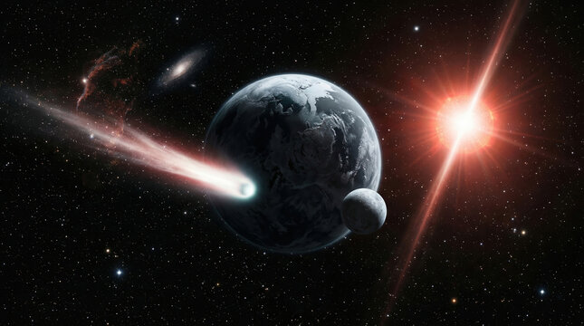 Celestial Symphony: Planet, Comet, and Star in Deep Space