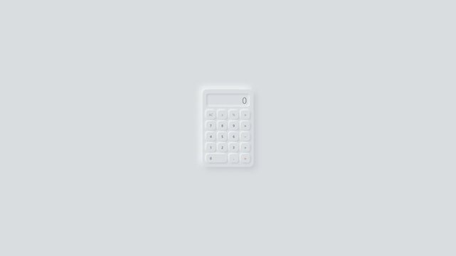 Minimalist White 3D Calculator Icon with Soft Shadows on Clean Background for Finance and Accounting Concepts