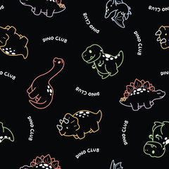 Cartoon Dinosaur Pattern with Dino Club Text Background © atap