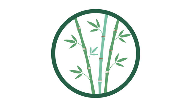 Beautiful organic illustration featuring three green bamboo stalks with delicate leaves arranged inside a circular border.