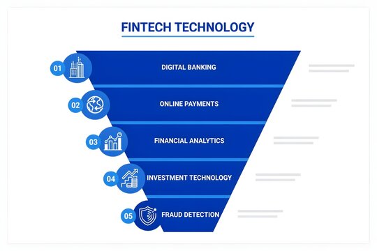 Fintech technology funnel diagram showing financial services and digital banking processes