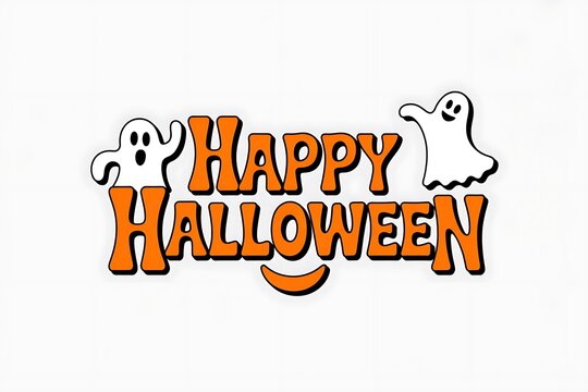Watercolor happy halloween illustration with spooky arched window and ghostly elements